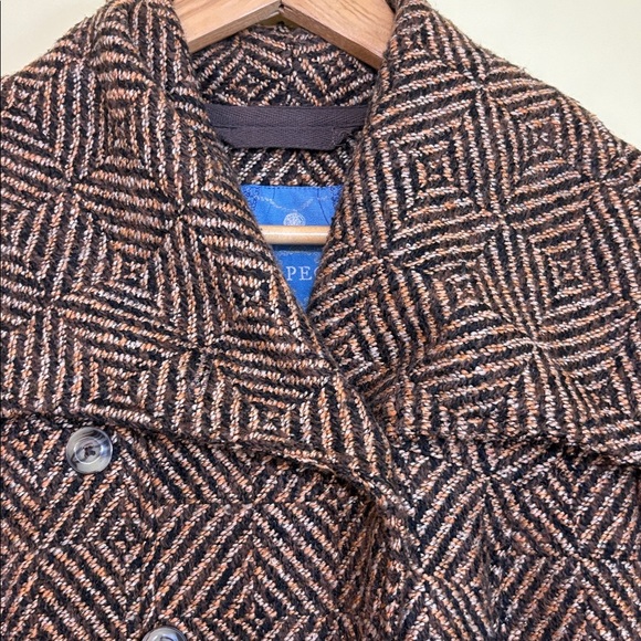 Free People Brown Metallic Patricia Pea Coat Chevron Tweed Peplum Ruffle Jacket - Picture 5 of 15